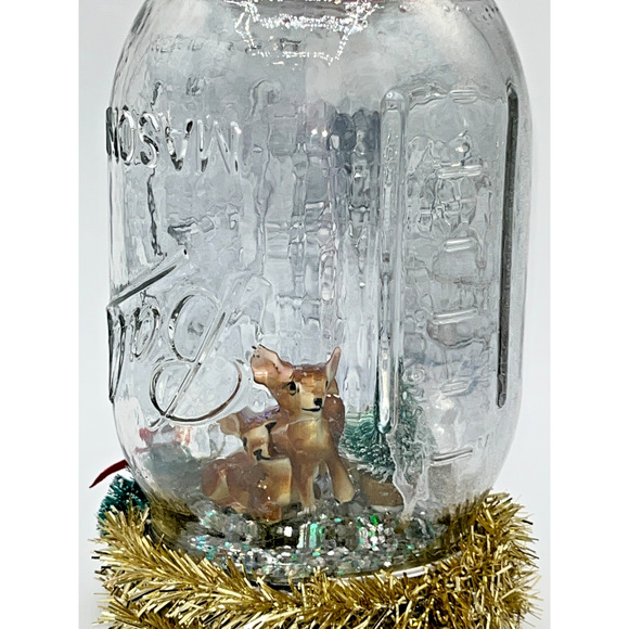 Unbranded Other - Vtg Ceramic Deer Bell Jar Diorama Decor It's like Christmas magic in here! OOAK